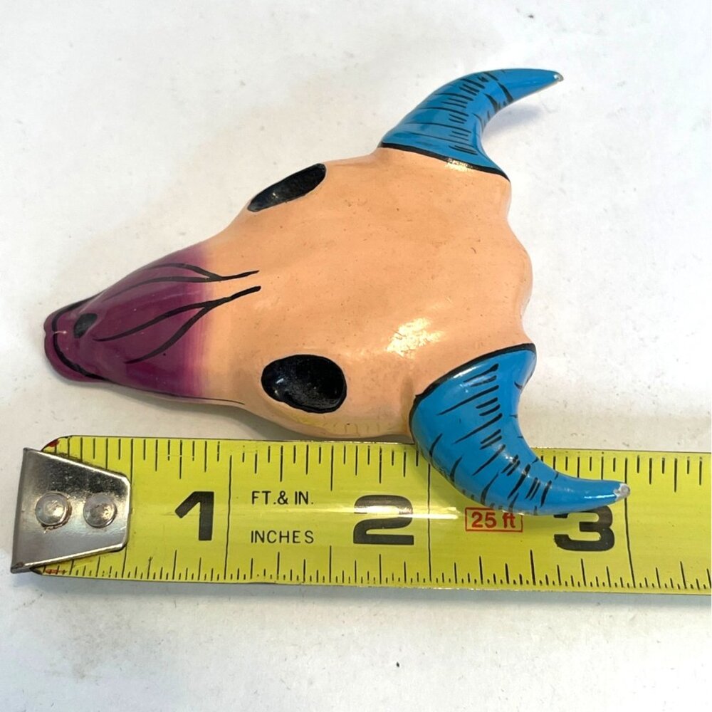 Southwest Western Cow Skull Pin Wire Earrings Set Artisan Painted Brooch READ - Picture 6 of 9